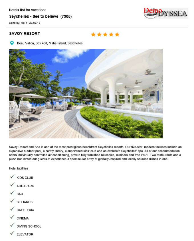 Send hotel details